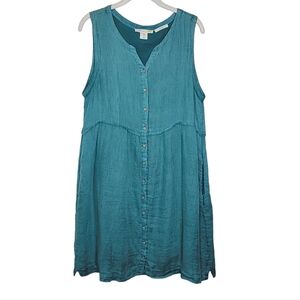 C&C California Linen Gauze Shift Dress L Teal Green